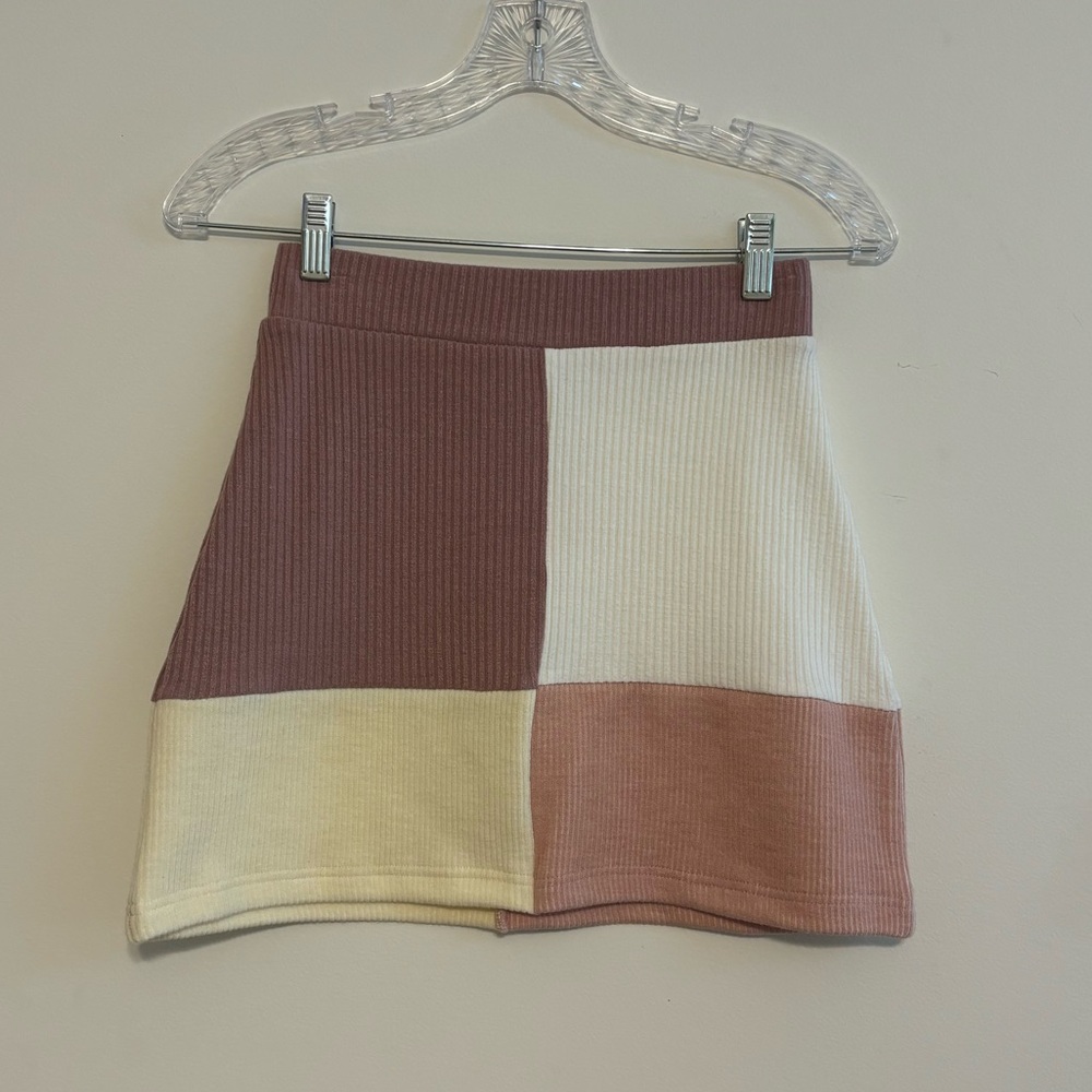 La Hearts Colorblock Mini Skirt - Cream, Brown, Tan